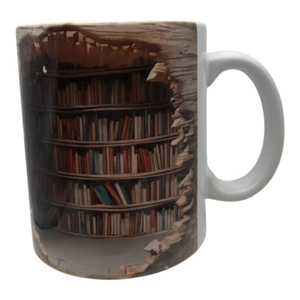 Bookshelf Mug Library Book 3D Shelf Mugs Book Lover Ceramic EUC